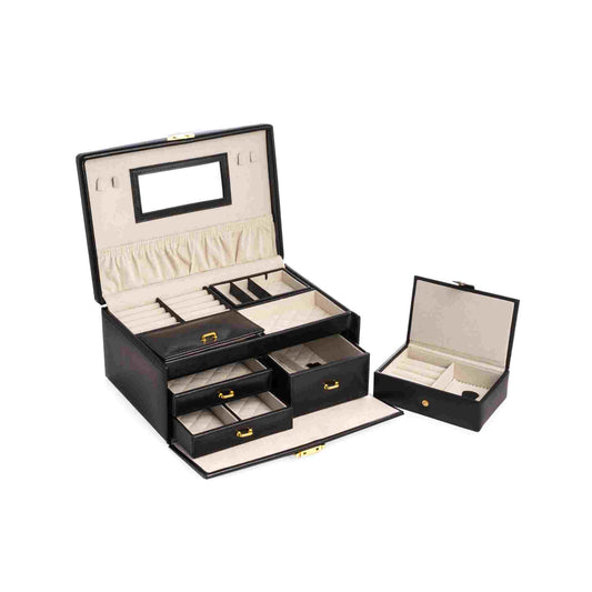 Black Leather Jewelry Box 11 x 7.5 x 5.25
