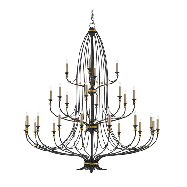 Folgate Grande-28-light black chandelier made of wrought iron